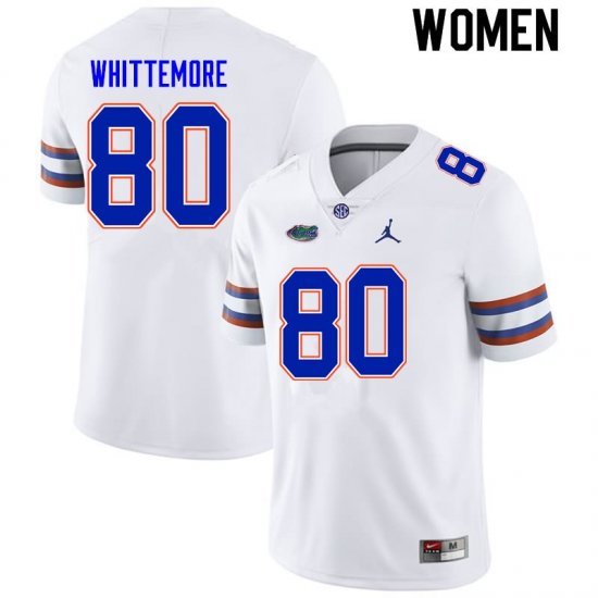 Women's Florida Gators #80 Trent Whittemore NCAA Nike White Authentic Stitched College Football Jersey WCF4262QG